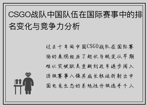 CSGO战队中国队伍在国际赛事中的排名变化与竞争力分析